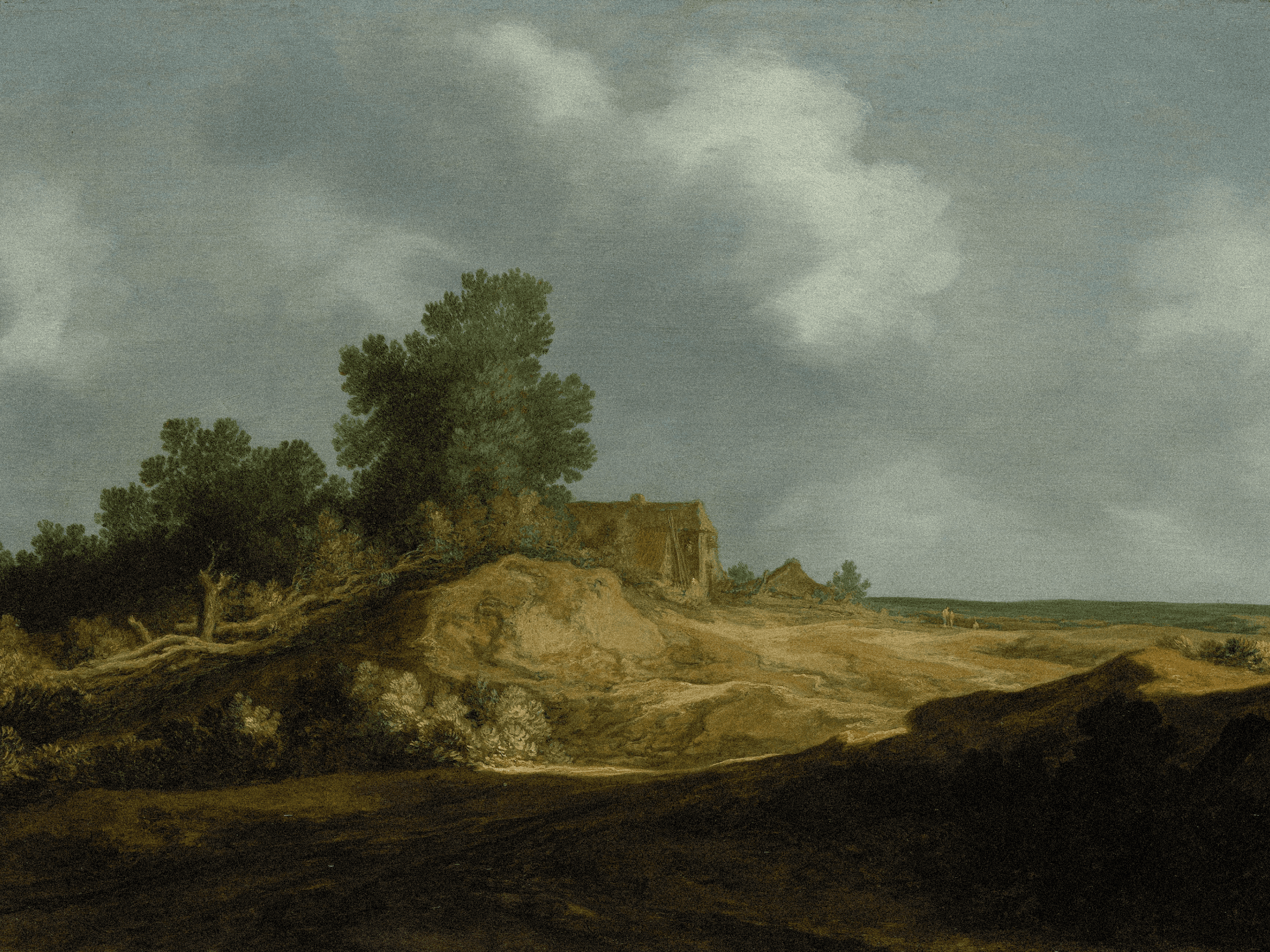 Landscape with a farmhouse and trees under a cloudy sky
